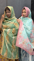 Daily Wear Cotton Printed Dupatta – Pastel Sage Wave & Mint Pink Blossom