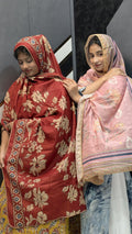 Daily Wear Cotton Printed Dupatta – Brick Red Vintage Floral & Pastel Pink Lattice
