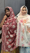 Daily Wear Cotton Printed Dupatta – Terracotta Block-Print & Ivory Peach Blossom