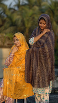 Daily Wear Cotton Printed Dupatta – Mustard Khari Foil & Indigo Geometric Stripe