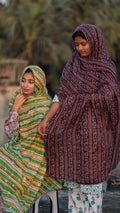 Daily Wear Cotton Printed Dupatta – Olive Multi-Stripe & Charcoal Traditional Ajrakh