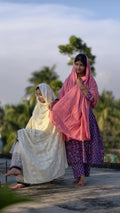 Daily Wear Cotton Kota Dupatta Set – Light Cream & Soft Salmon Pink Woven Lattice