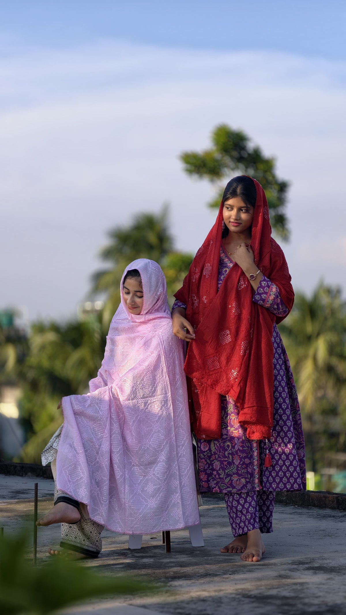 Daily Wear Cotton Kota Dupatta Set – Soft Baby Pink & Rich Maroon Woven Lattice