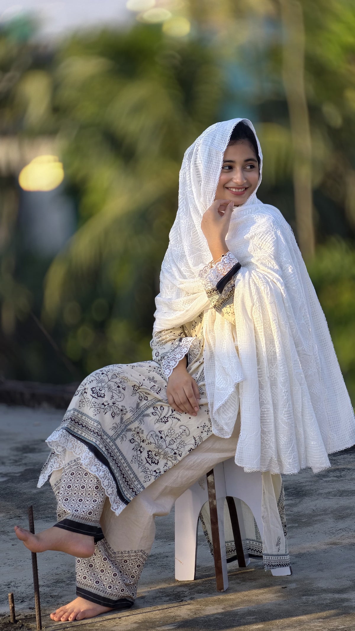 Daily Wear Cotton Kota Dupatta – Pristine White Woven Lattice