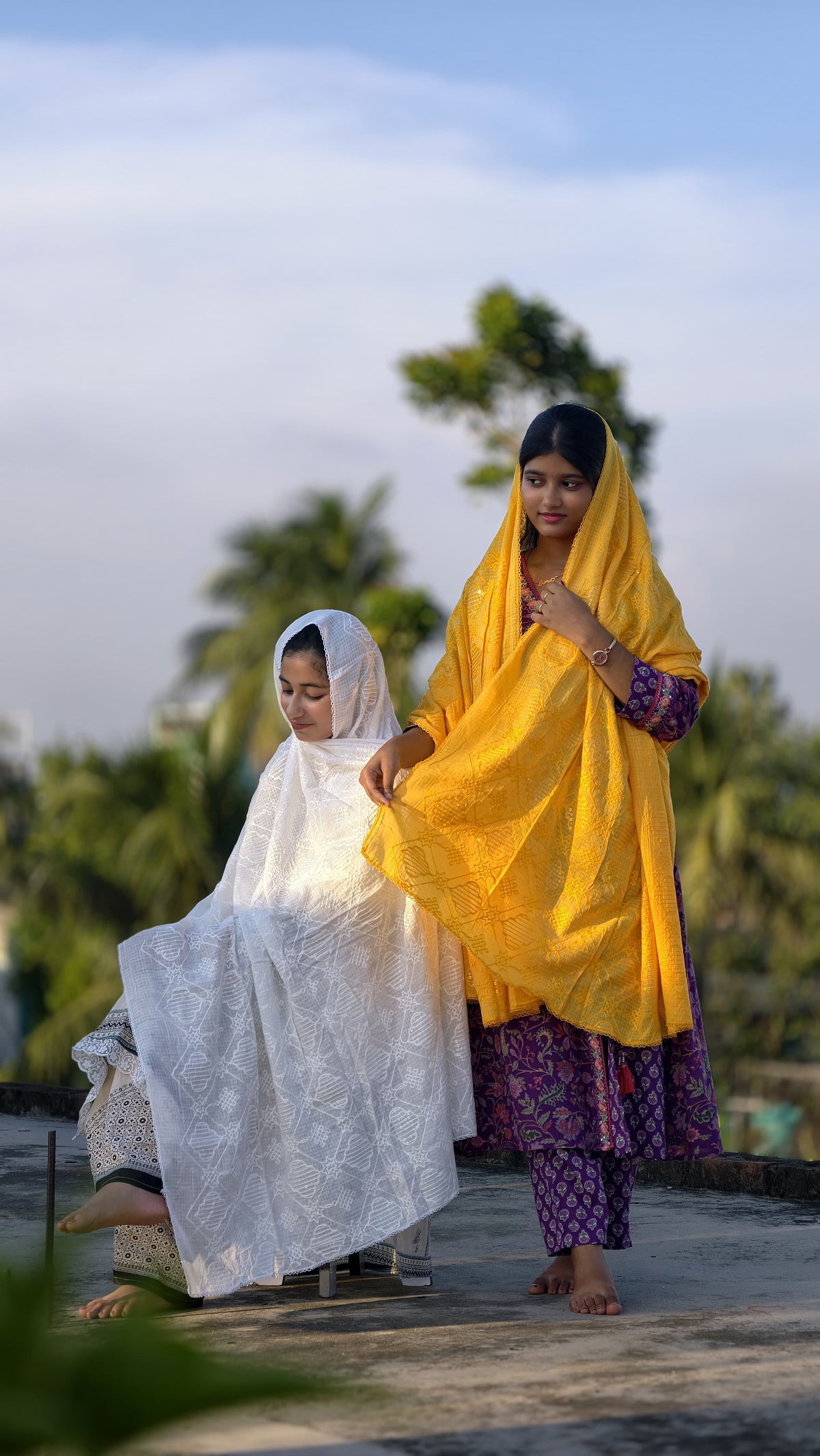Affordable Chanderi Cotton Silk Dupatta Set – Pristine White & Festive Mustard Yellow
