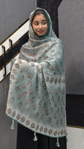 Affordable Chanderi Cotton Silk Dupatta – Seafoam Mint Green Block-Print & Sequins